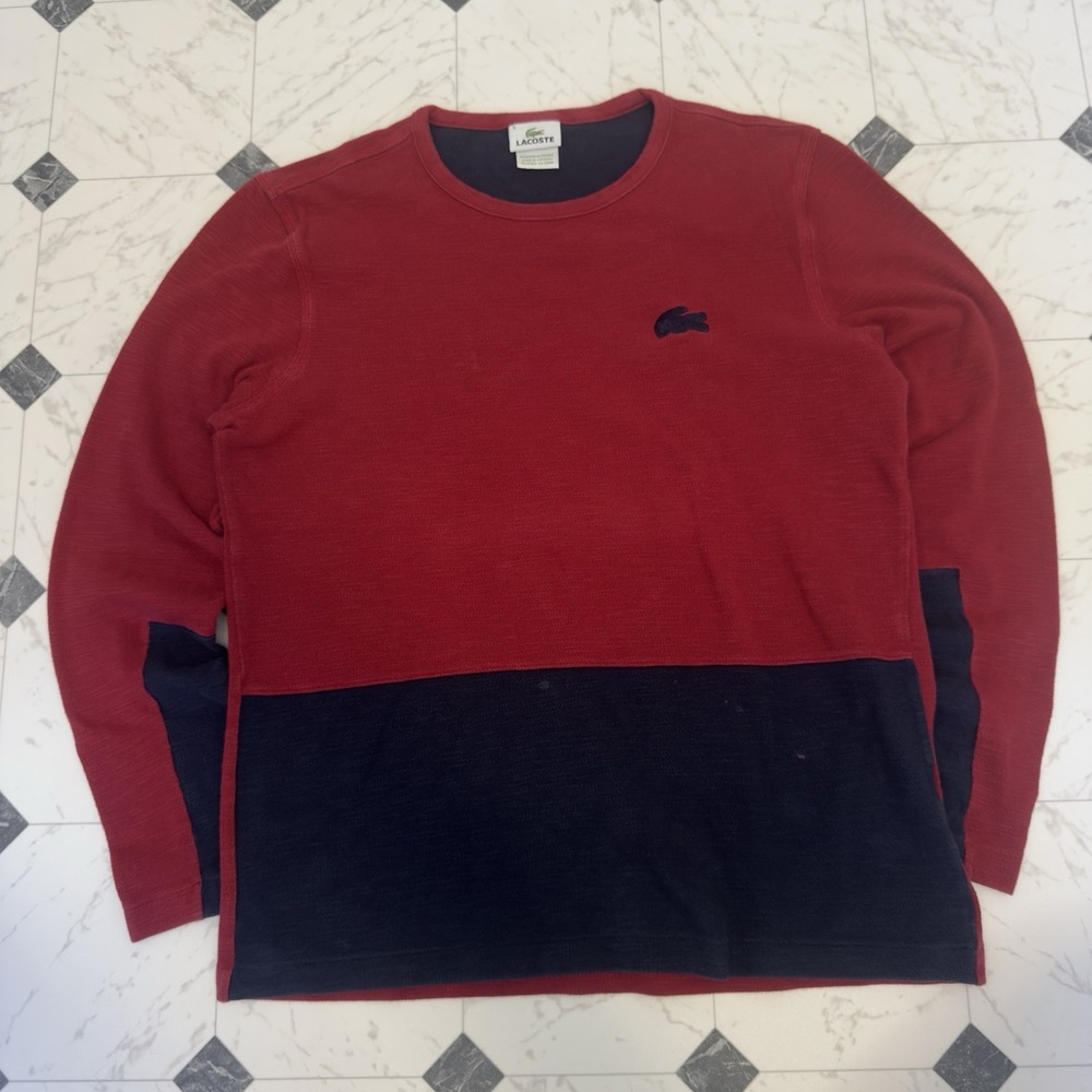 Lacoste Vintage Color Block Sweatshirt Burgundy Navy Size L